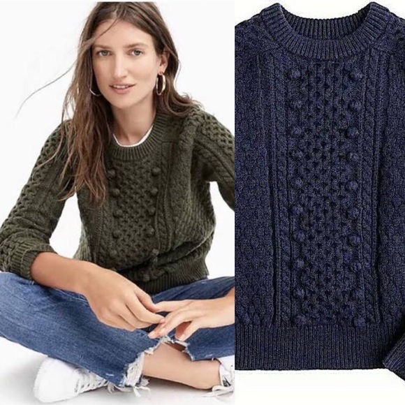 J. Crew Sweaters - NWT J Crew Popcorn Cable Knit Sweater Navy